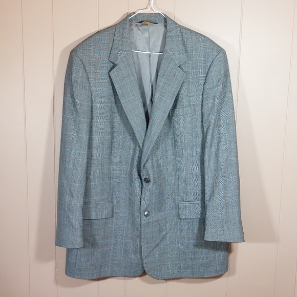Brooks Brothers Blazer Sport Coat Glen Check 46 L Wool USA Black White Blue READ - Picture 1 of 12